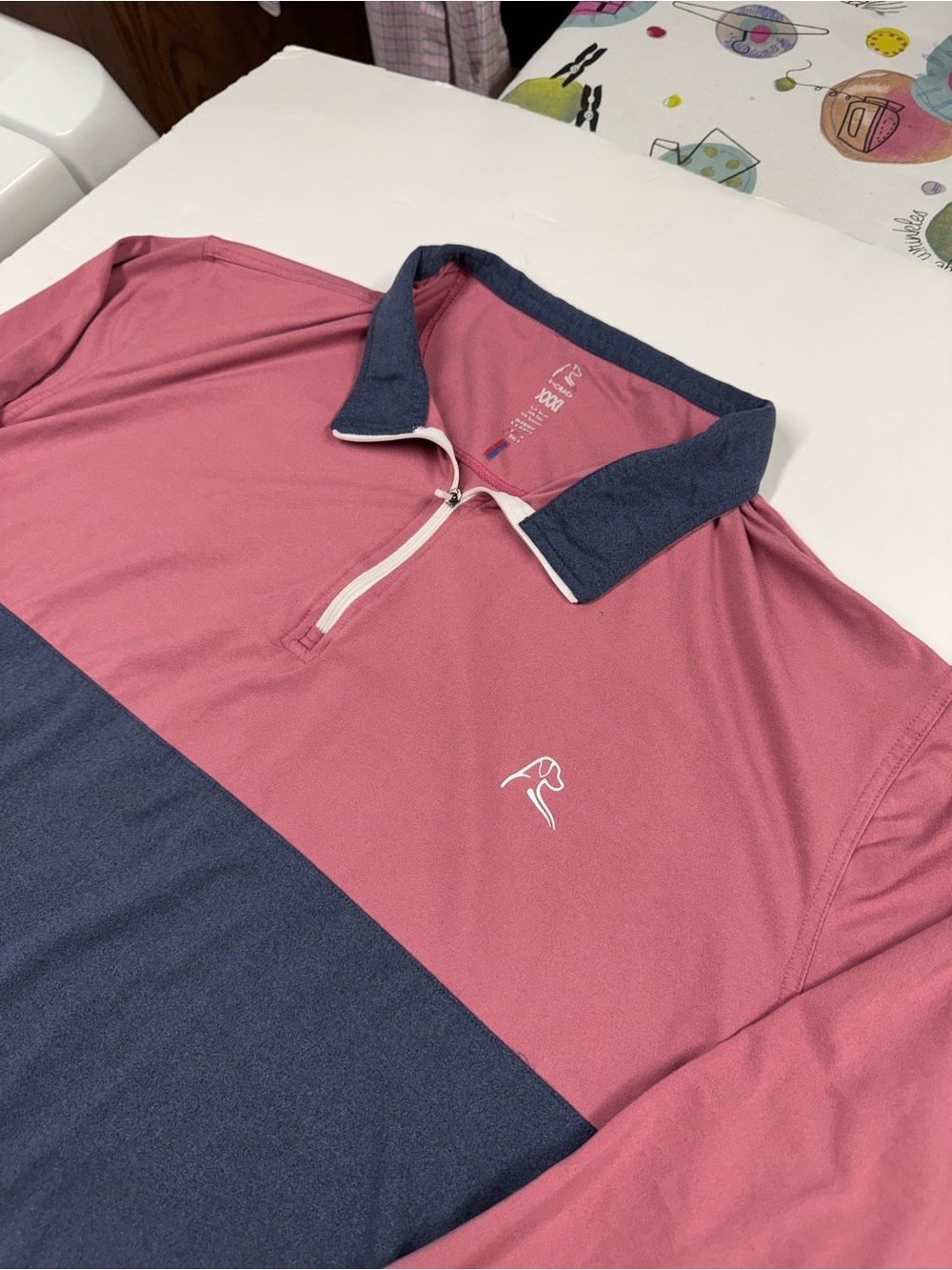 Rhoback Mens 1/4 Zip Pullover XXXL Performance Stretch Golf Pink Blue Stretch